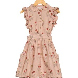 Bobo Choses Kids Pinafore with floral prints and side pockets. 4-5y.